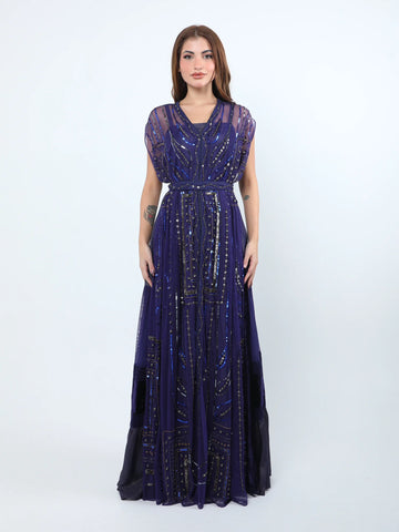 فستان بدون اكمام بلون بنفسجي داكن بدون أكمام