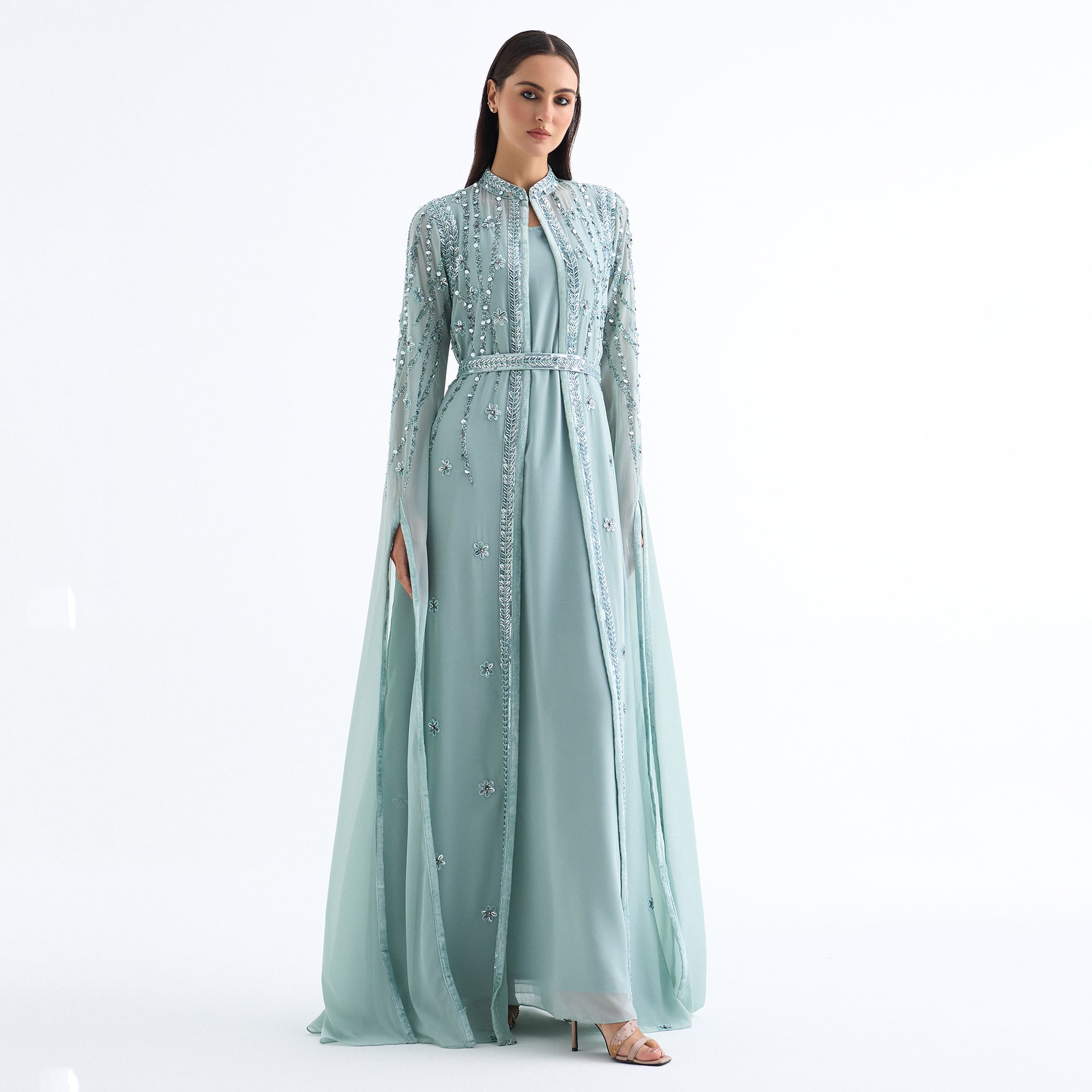 Women's Dresses: A Luxurious Long Green Evening Dress with Refined Hand  Embroidery