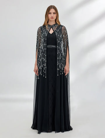 Black Dress with Soft Tulle Cape