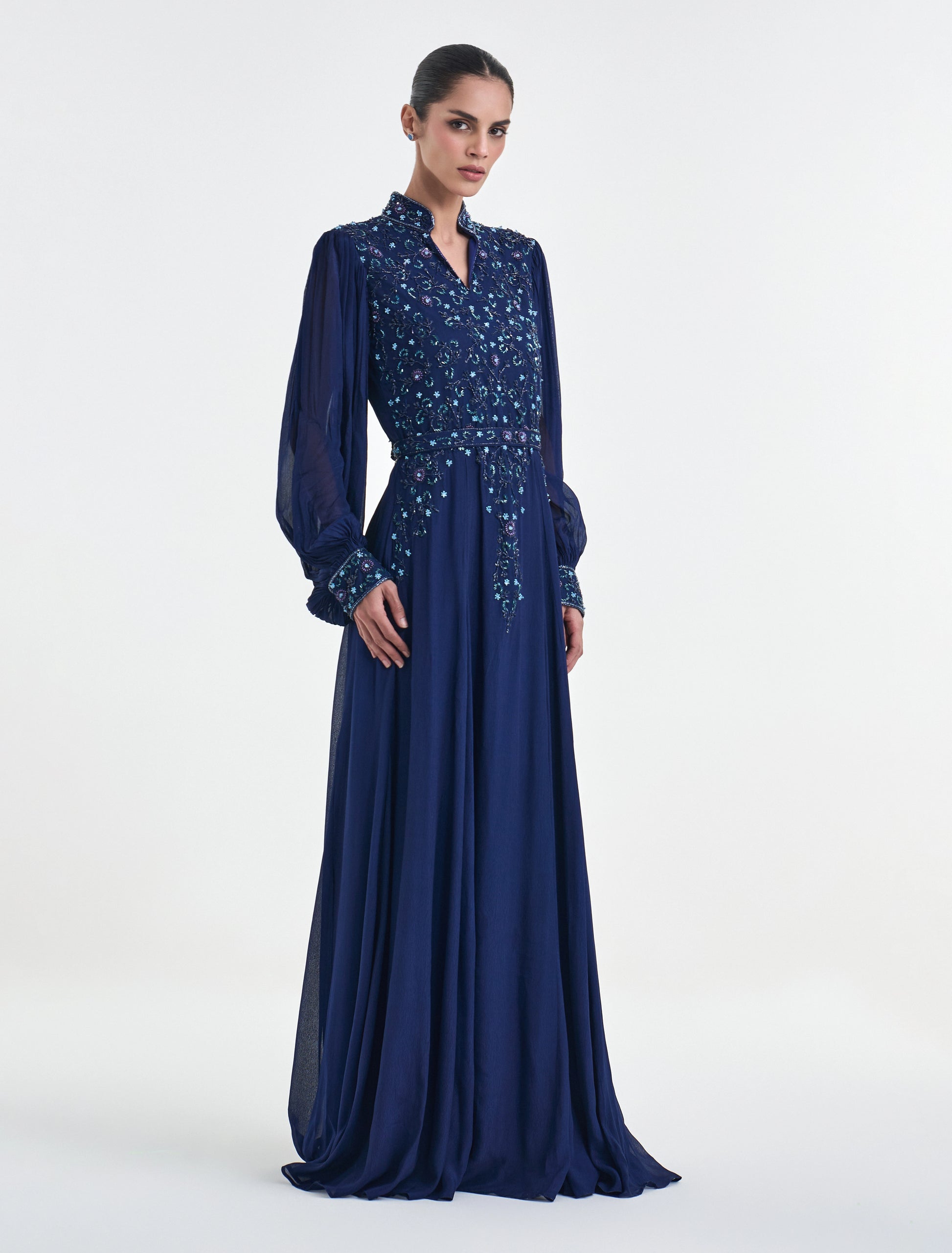 فستان لون كحلي طويل سهرة