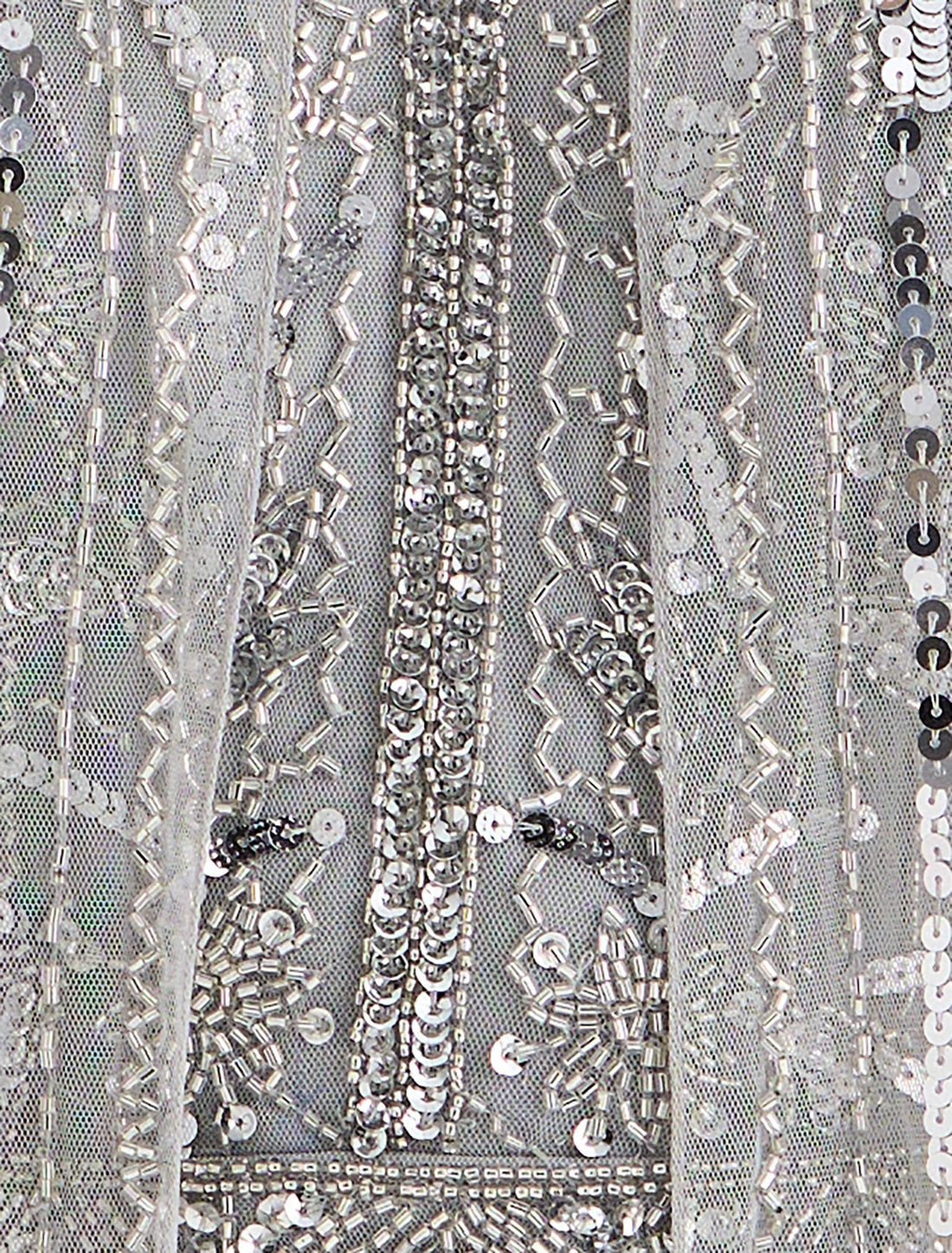 Silver Evening Dress with Sequin Embroidery