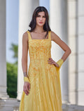sleeveless yellow dress with hand embroidery