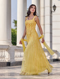 long yellow dress with shawl