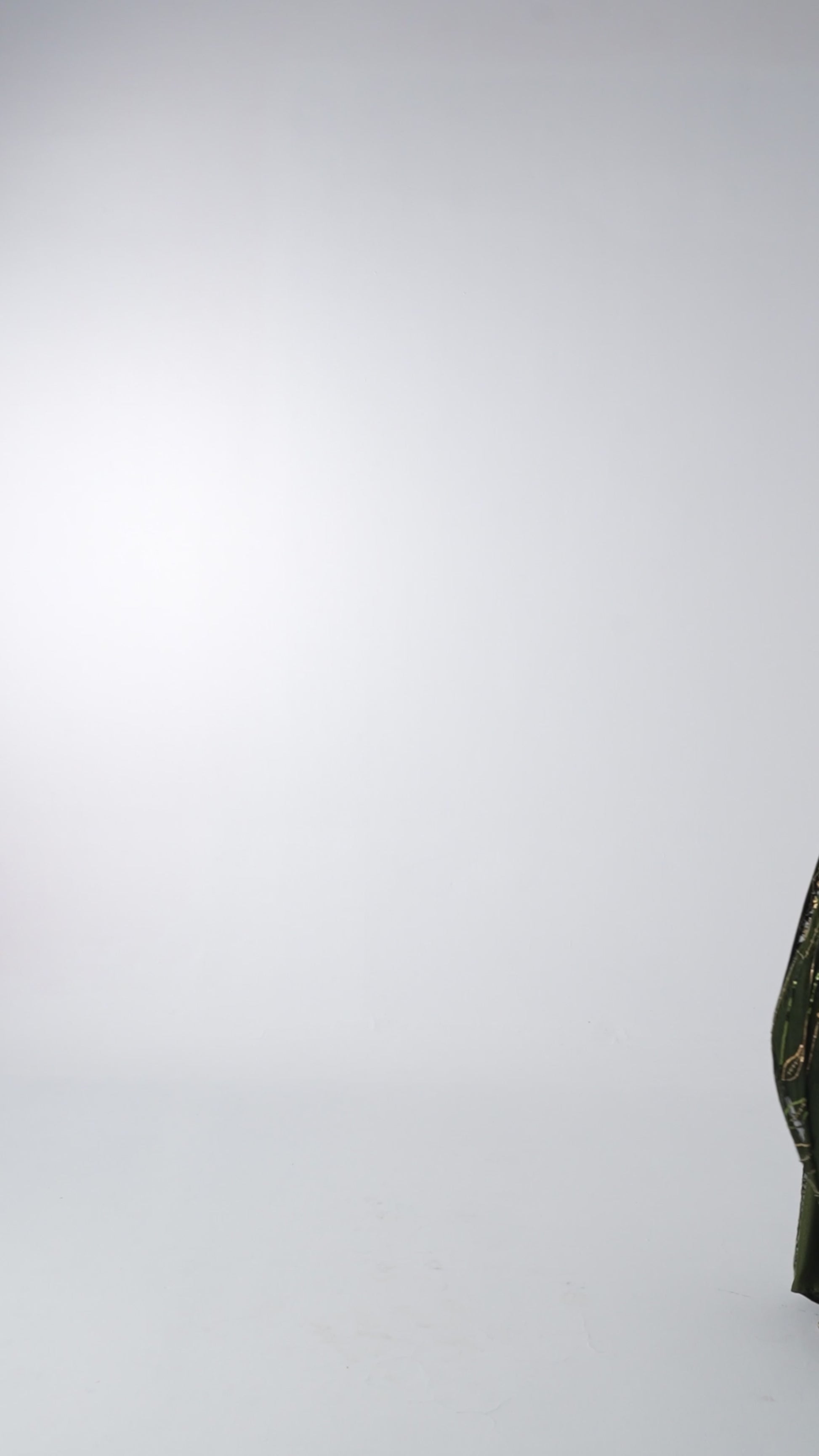 فستان لون زيتي أنيق بتطريزات يدوية راقية