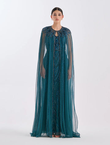 فستان سواريه اخضر غامق مع كاب شيفون