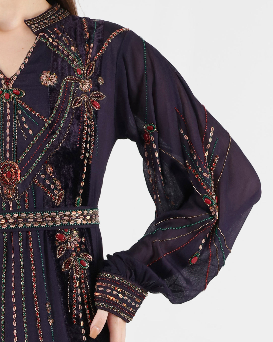 Lilac dress with intricate hand embroidery 